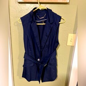 Sleeveless top or vest with belt; navy blue